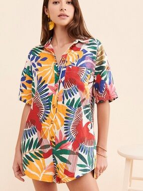 Farm Rio Off White Macaw Romper Size XS